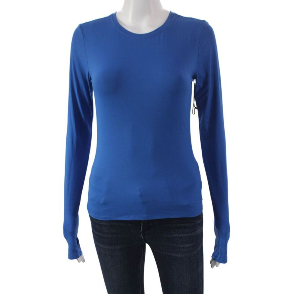 Splits 59 Womens Basic Long Sleeve Crew Neck Blue Spandex T-Shirt Size S